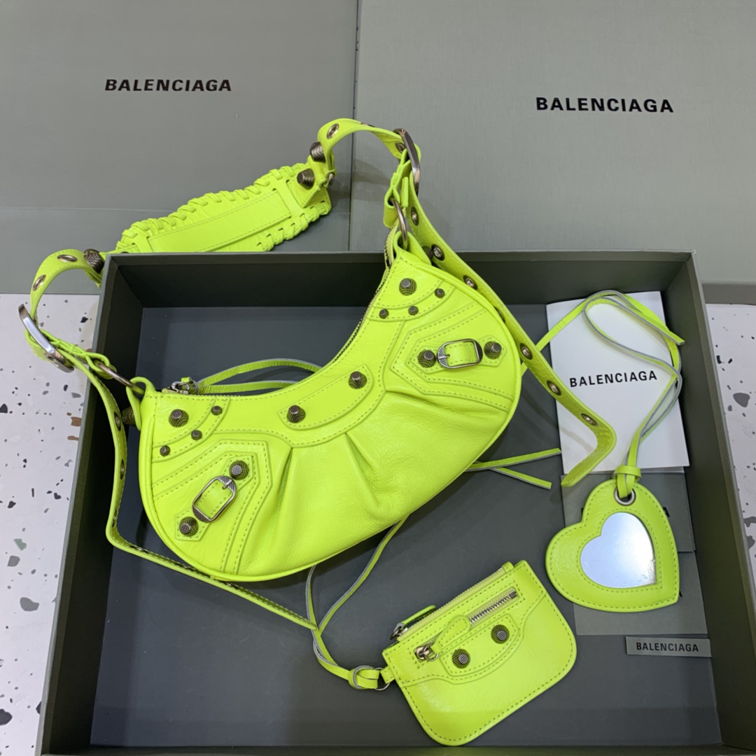 Balenciaga Le Cagole XS Shoulder Bag Crocodile Embossed Lemon Yellow